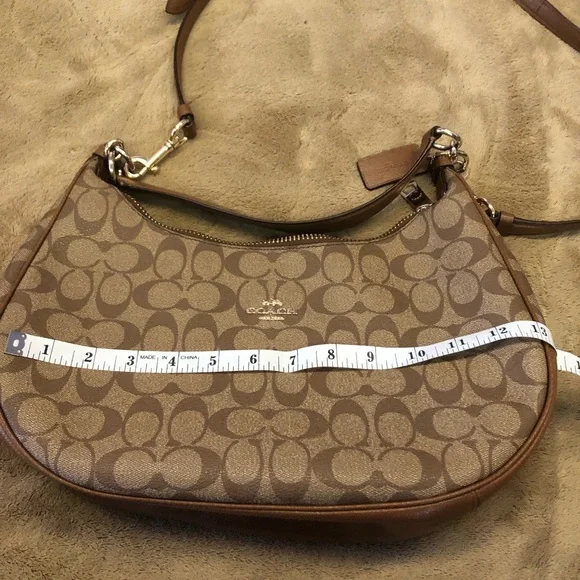 Coach Hobo Bag Coated Canvas Signature C Leather Tan Brown - Picture 3 of 10